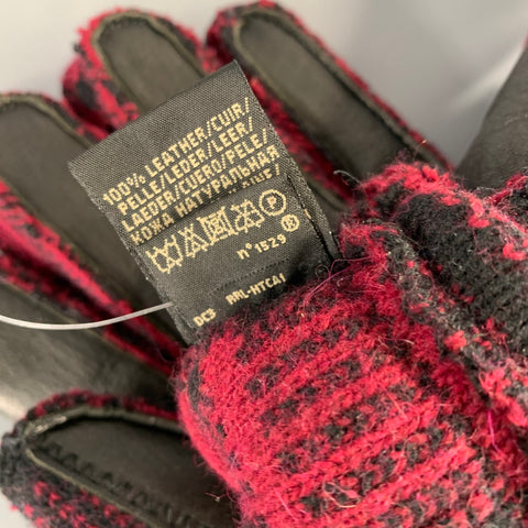 RRL by RALPH LAUREN Size S/M Red Black Plaid Wool Leather Gloves