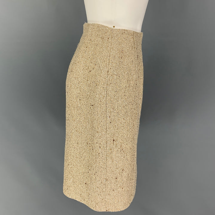 VALENTINO Taille 6 Jupe crayon texturée en mélange de viscose dorée