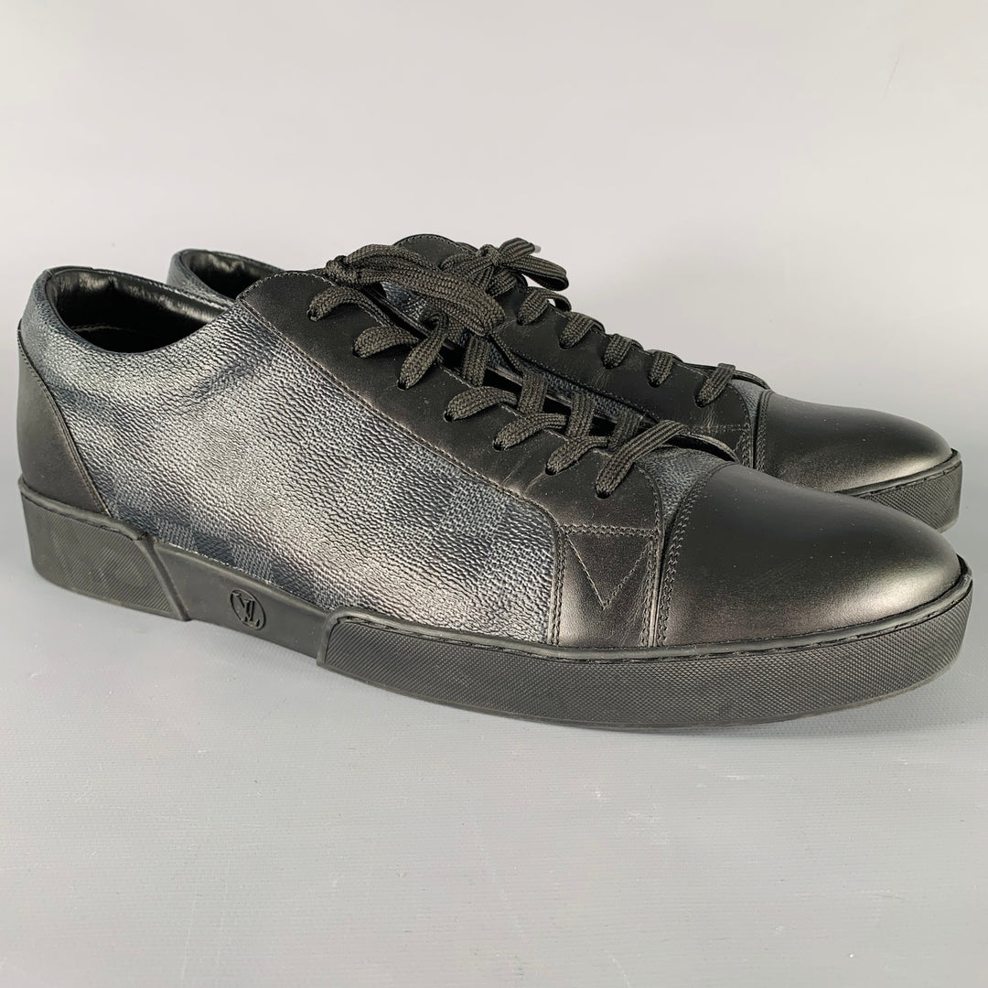 LOUIS VUITTON Size 13 Black Grey Checkered Leather Low Rise Sneakers