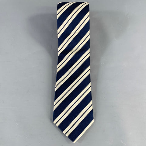 O'CONNELL'S Navy Cream Diagonal Stripe Silk Tie