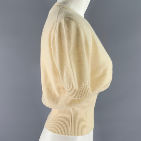 GUCCI Size L Cream Cashmere Short Sleeve Sweater Top