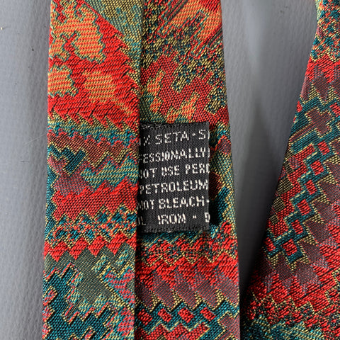 GIANNI VERSACE Red Green Woven Silk Tie