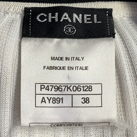 CHANEL Size 6 Cream Black Viscose Blend Ribbed Contrast Trim Drop Waist Bow Cocktail Dress