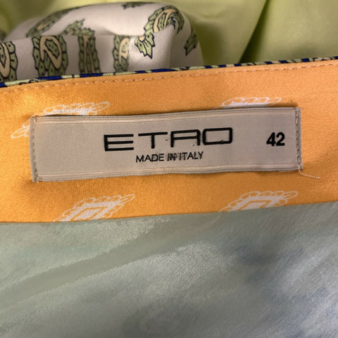 ETRO SS2014 Size 6 Yellow Multi Color Silk Blend Paisley V Neck Midi Dress