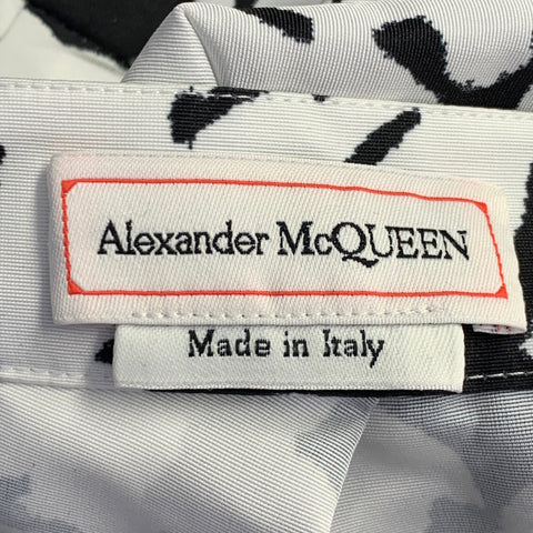 ALEXANDER MCQUEEN Size 8 White Black Taffeta Abstract Pleated Midi Skirt