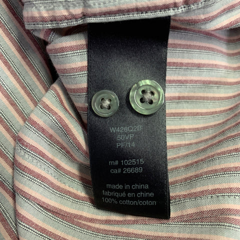 JOHN VARVATOS * U.S.A. Chemise homme à manches longues en coton rayé gris rose à pattes de boutonnage, taille L