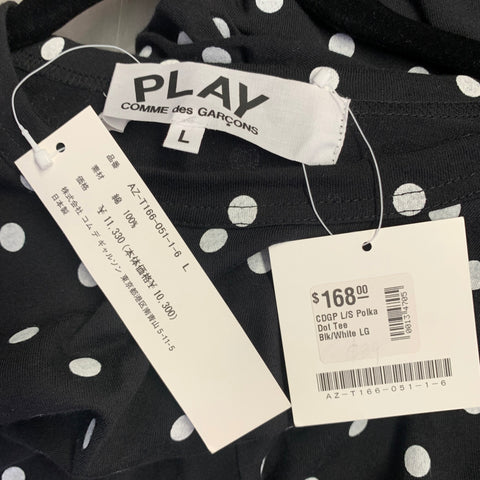 COMME des GARCONS PLAY Size L Black White Polka Dot Heart Cotton Long Sleeve T-shirt