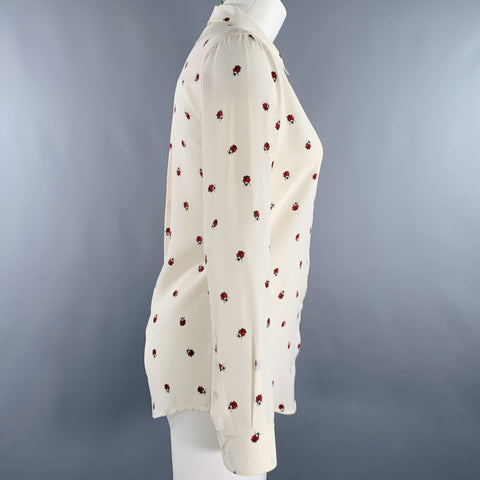 BAND OF OUTSIDERS Size 0 Cream Red Silk Lady Bug Long Sleeve Blouse