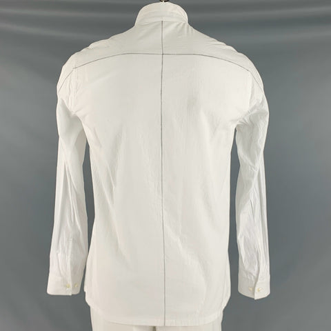 THE VIRIDI-ANNE Size L White Black Contrast Stitch Cotton Long Sleeve Shirt