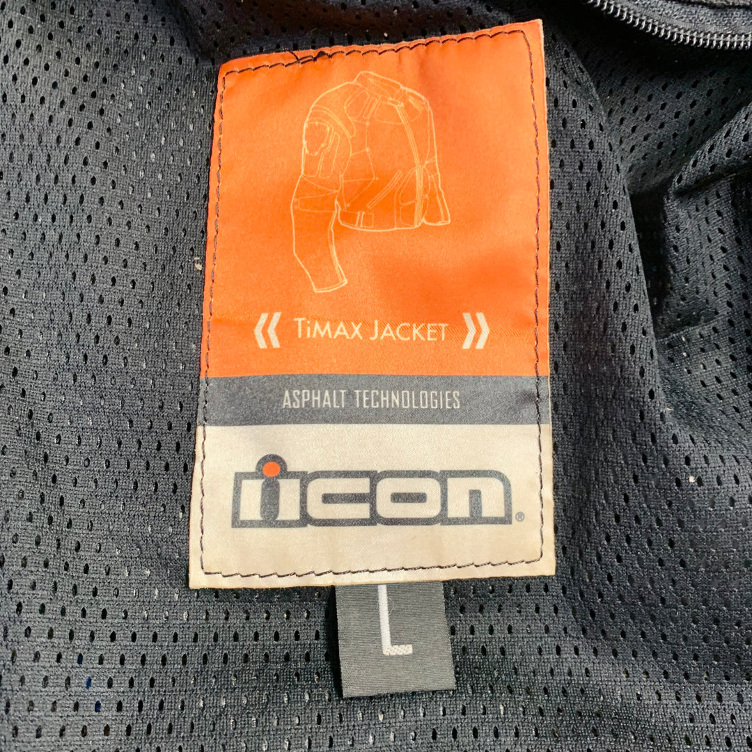 ICON Size L TiMAX Black Silver Nylon Motorcycle Jacket