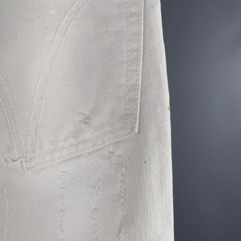 D&G by DOLCE & GABBANA Size 30 White Distressed Cotton Blend Wide Leg Jeans