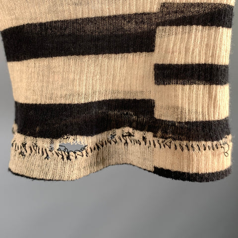 HAIDER ACKERMANN Size M Black Tan Stripe Cotton Cashmere Raglan Pullover