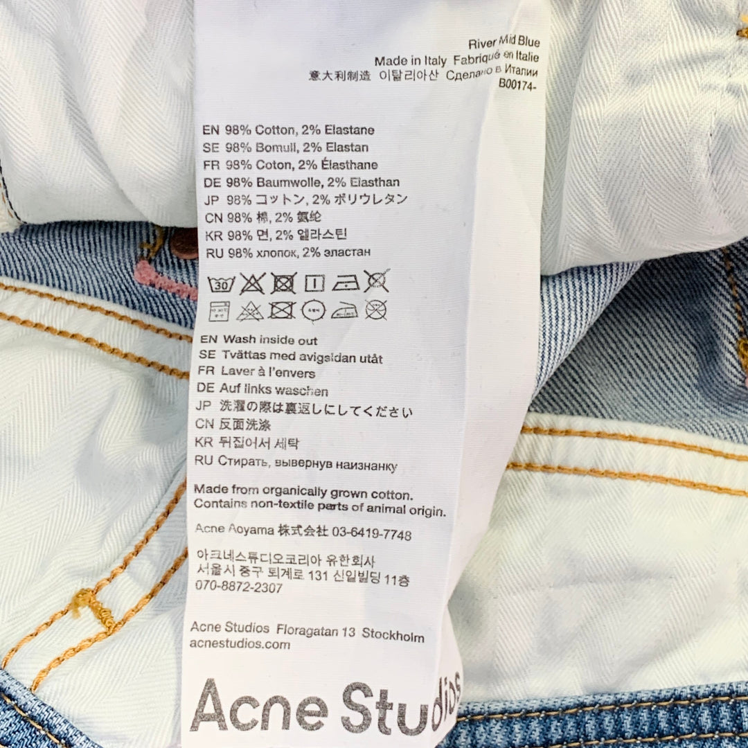 ACNE STUDIOS Size 29 River Mid Blue Contrast Stitch Cotton Blend Button Fly Jeans