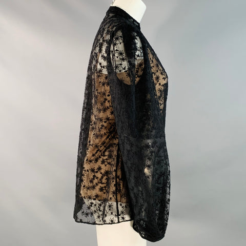 JASON WU COLLECTION Size 4 Black Polyamide Lace Collarless Peasant Blouse