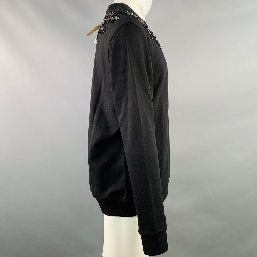 BURBERRY Size M Black Crystal Embellishment Cotton Crew Neck Sweatshirt