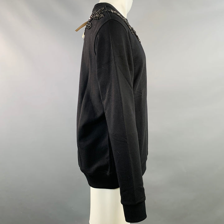 BURBERRY Size M Black Crystal Embellishment Cotton Crew Neck Sweatshirt