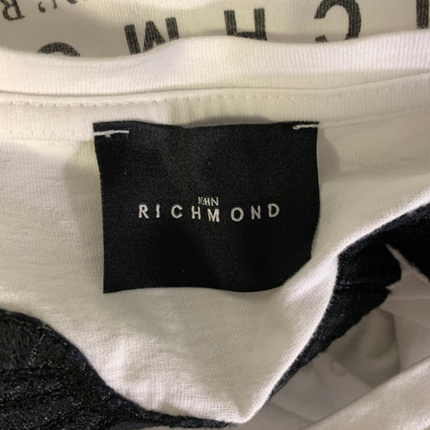 JOHN RICHMOND Size S White Black Embroidery Cotton Crew Neck T shirt