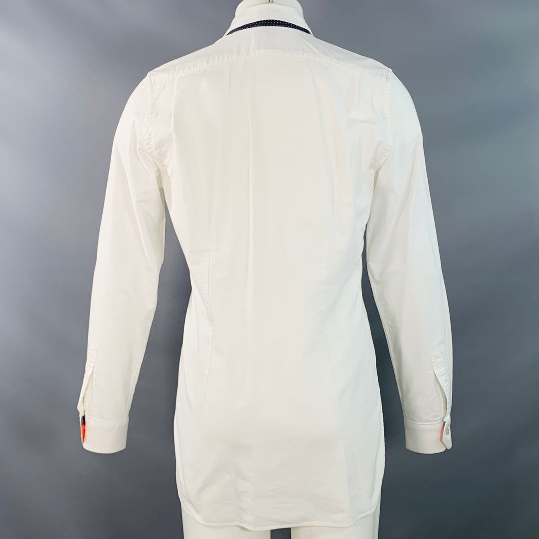 PAUL SMITH Size M White Navy Cotton Contrast Trim Long Sleeve Shirt