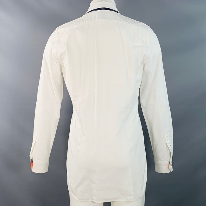 PAUL SMITH Size M White Navy Cotton Contrast Trim Long Sleeve Shirt