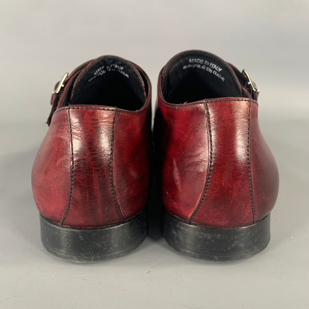 MASSIMO MATTEO Size 9.5 Burgundy Crackled Leather Monk Strap Loafers