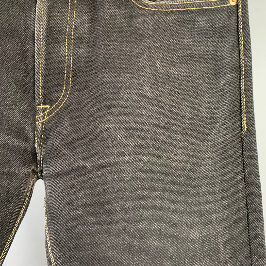 IRON HEART Size 34  Black Contrast Stitch 21oz Cotton Denim Twill Straight Jeans