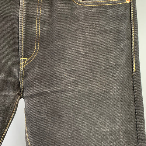 IRON HEART Size 34  Black Contrast Stitch 21oz Cotton Denim Twill Straight Jeans