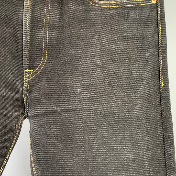 IRON HEART Size 34  Black Contrast Stitch 21oz Cotton Denim Twill Straight Jeans