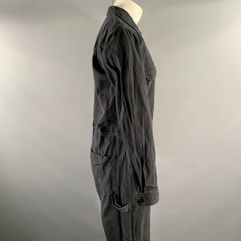 ALEX MILL Size M Black Herringbone Cotton Zip Up Jumpsuits & Overalls