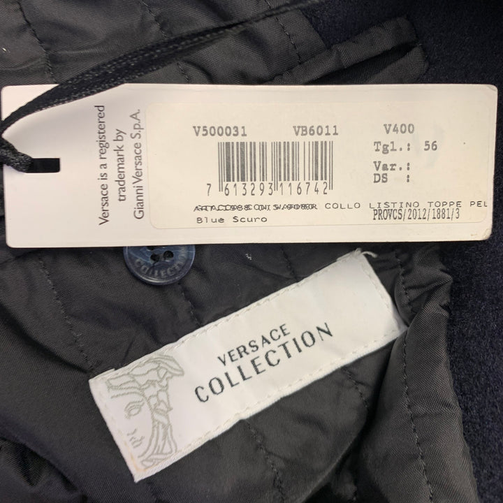 VERSACE Size 46 Navy Black Virgin Wool Blend Epaulets Jacket