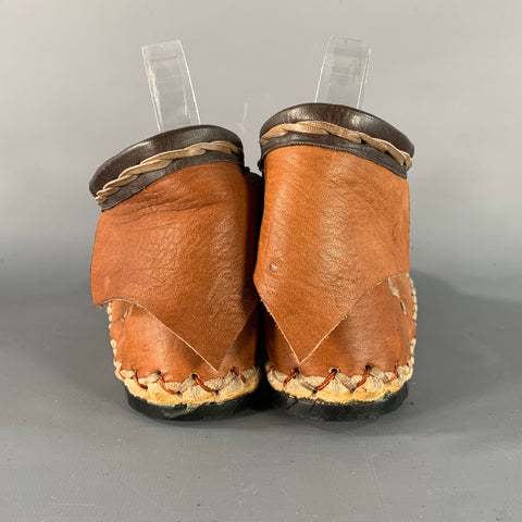 BEATRICE VALENZUELA Size 8 Brown Tan Leather Contrast Stitch Moccasin Boots