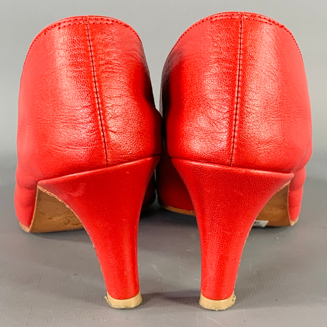 MARTINIANO Size 7.5 Red Goat Leather Pointed Toe Pumps