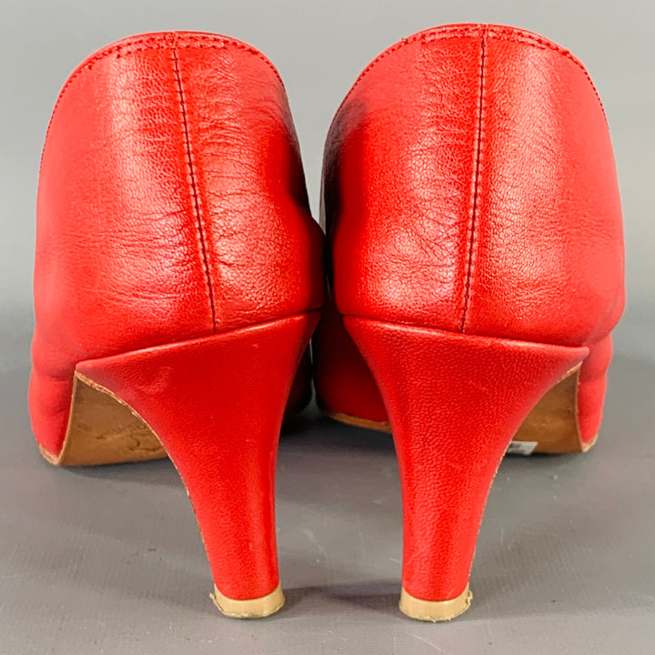 MARTINIANO Size 7.5 Red Goat Leather Pointed Toe Pumps
