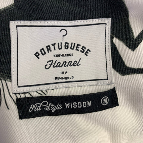PORTUGUESE FLANNEL Size M White Black Print Lyocell Camp Short Sleeve Shirt