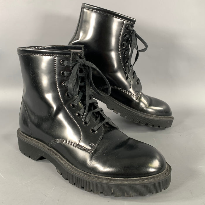 SAINT LAURENT Size 7 Black Leather Lace Up Boots