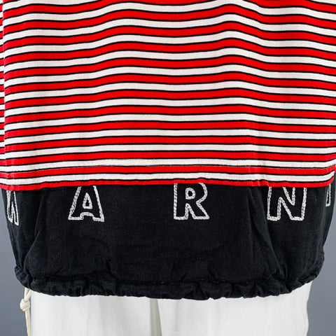 MARNI Size 44 Red White Black Stripe Cotton Drawstring T-shirt
