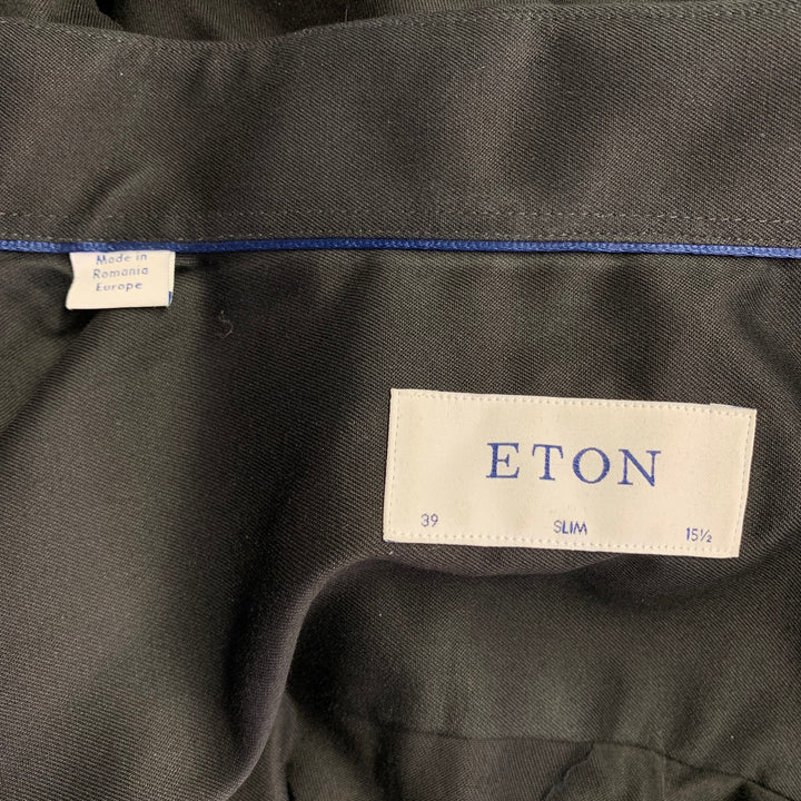 ETON Size 39 Black Cotton Twill Spread Collar Button Down Long Sleeve Shirt