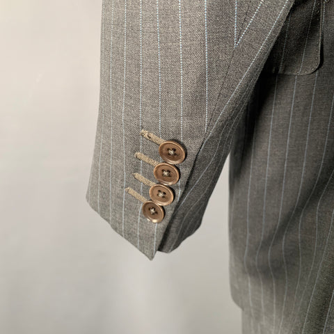 ISAIA Size 44 Grey Light Blue Pinstripe Wool Single Breasted Suit