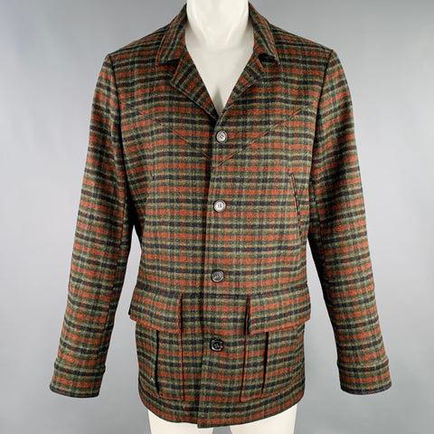 BILLY REID Size M Green Rust Checkered Single Breasted Coat