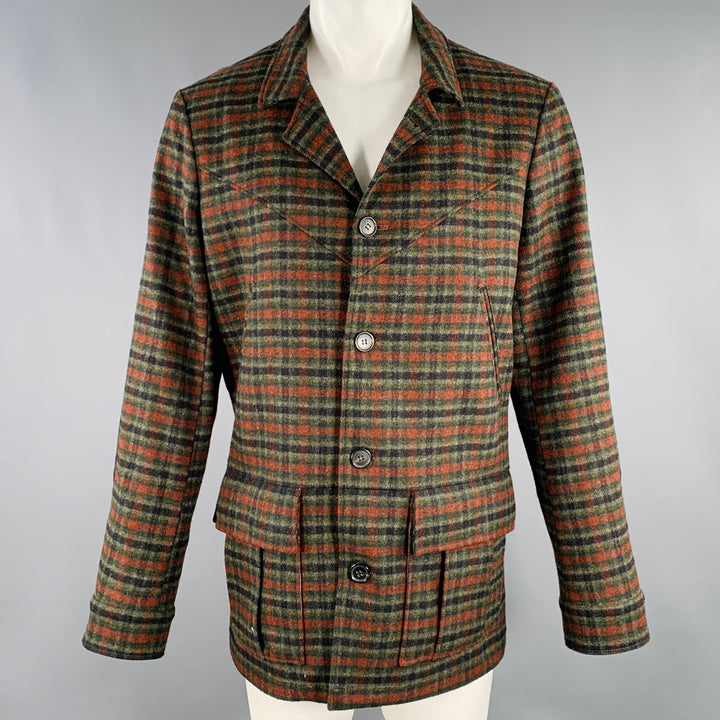 BILLY REID Size M Green Rust Checkered Single Breasted Coat