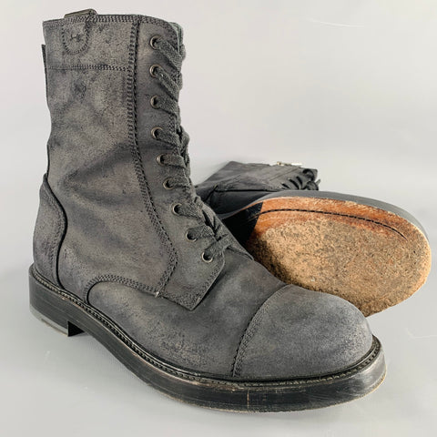 PAUL ANDREW Size 10 Black Nubuck Leather Side Zipper Boots