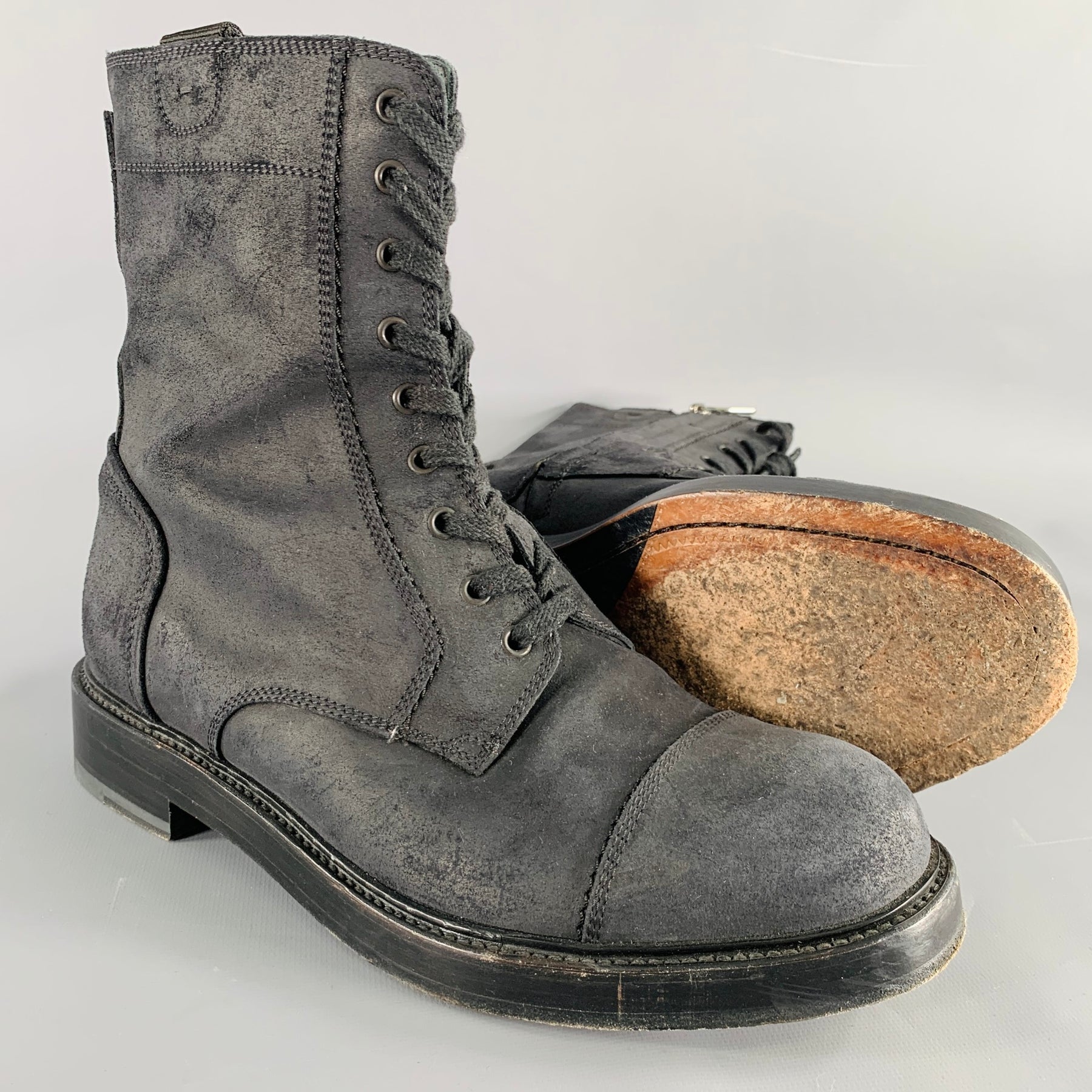 PAUL ANDREW Size 10 Black Nubuck Leather Side Zipper Boots  display picture 2