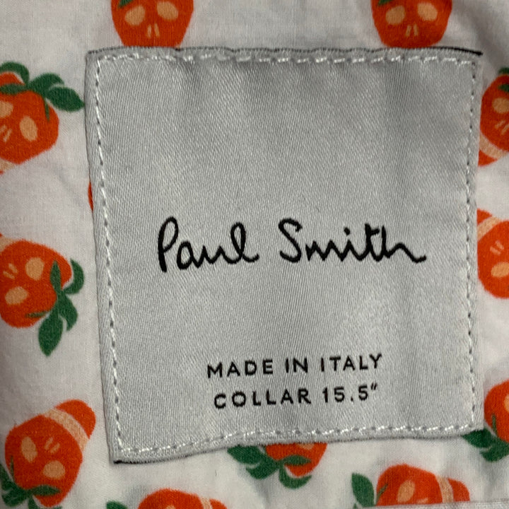 PAUL SMITH Size S White Grey Print Cotton Spread Collar Long Sleeve Shirt