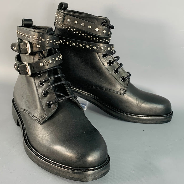 Bottes lacées à enrouler en cuir clouté noir MAJE Taille 6