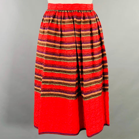 GEOFFREY BEENE Size XS Red Multi Color Stripe Wrinkled Skirt