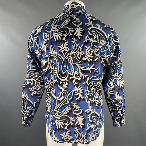 ETRO Size M Blue Black White Abstract Floral Cotton Blend Long Sleeve Shirt