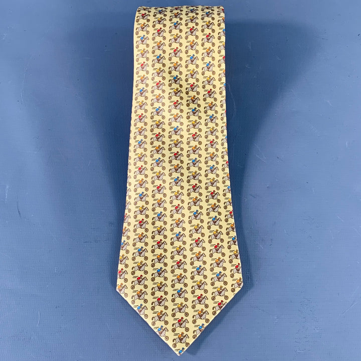 HERMES Yellow Multi Color Equestrian Silk Tie