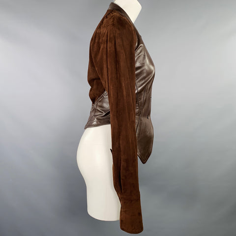 BYRON LARS Size S Brown Leather Two Tone Button Up Jacket Blazer