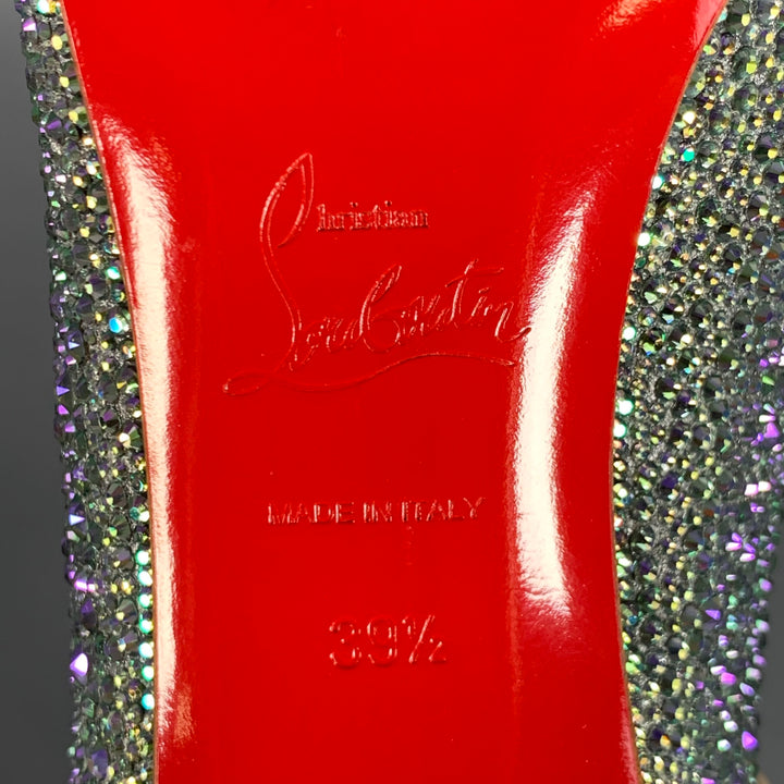 CHRISTIAN LOUBOUTIN Size 9.5 Kate Strass Multi Color Red Suede Rhinestones Pointed Toe Pumps