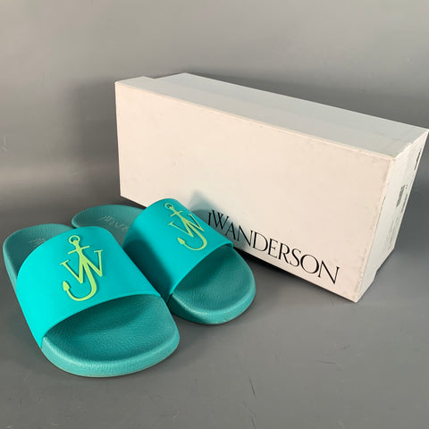 J.W.ANDERSON Size 9 Blue Green Anchor Logo Acetate Pool Slide Sandals