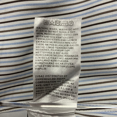 ERMENEGILDO ZEGNA Size L White Blue Brown Stripe Cotton Long Sleeve Shirt